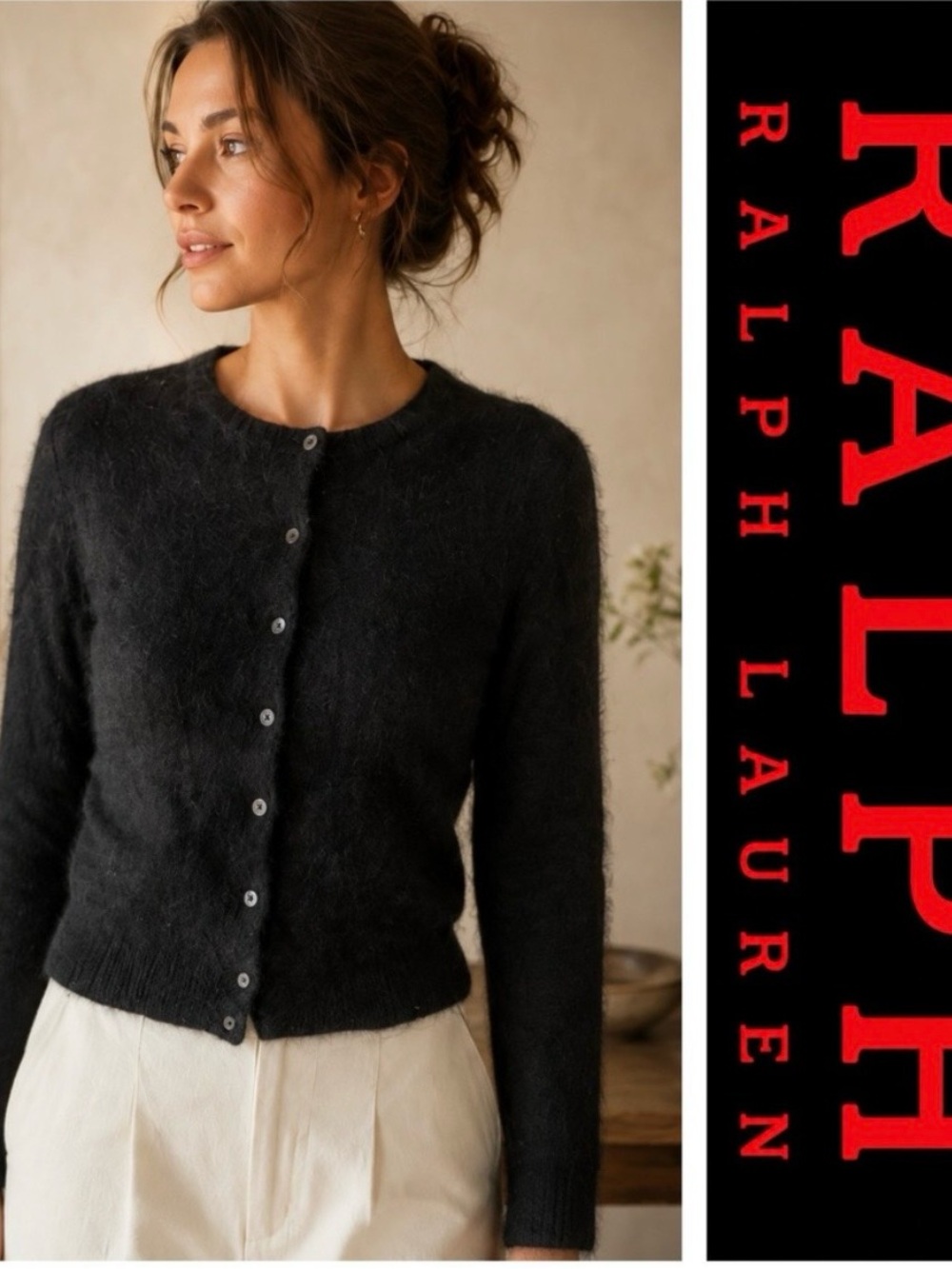 Vintage Ralph Lauren Gray Cardigan Sweater with Pink Pony Embroidery